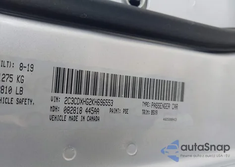 2019 Dodge Charger Gt Rwd z USA, uszkodzony, nr VIN 2C3CDXHG2KH696553